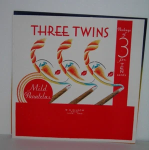 VINTAGE CIGAR BOX LABEL THREE TWINS MILD PANATELAS - Picture 1 of 1