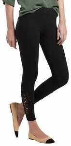 HUE LACE INSERT COTTON LEGGINGS BLACK XS ~ NWT - Picture 1 of 6