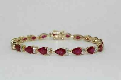 5Ct Pear Cut Ruby & Diamond 14K Yellow Gold Plated Tennis Bracelet for Womens - Image 1 of 3