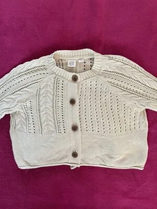 Gap kids girls S 4 5 Beige Tan cable knit Long Sleeve Cardigan sweater VGUC - Picture 1 of 3