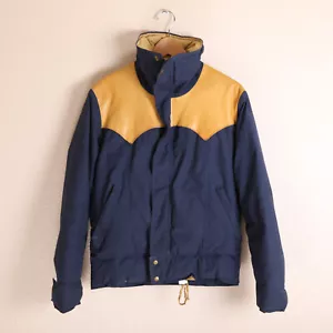 Vintage Rocky Mountain Featherbed Jacket Mens Navy Blue Leather Yoke Size 38 - Picture 1 of 20