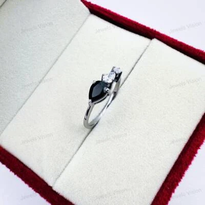 Anel minimalista preto ônix corte pera, anel solitário ônix preto, anel de diamante - Imagem 1 de 4