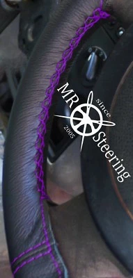 Coprivolante In Pelle Nera Per Ford Kuga 2007-2012 Con Cucitura Viola Doppia - Immagine 1 di 4