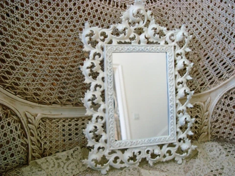 BEAUTIFUL SHABBY LARGE PAINTED ORNATE OLD METAL FRAME MIRROR ***SO CHIC**** Cover