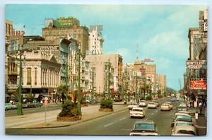 POSTCARD Canal Street New Orleans Louisiana Storefronts Street Signs Old Autos - Picture 1 of 2