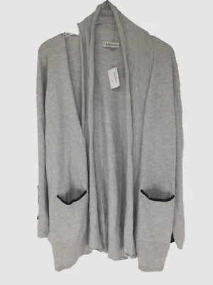 Cárdigan suéter parches de cuero sintético gris para mujer Neiman Marcus talla L $110 Foto 1 de 2