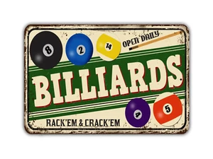 Billiards Sign Pool Hall Vintage Style - Picture 1 of 6