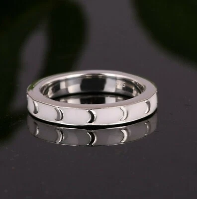 White Enamel Engagement Band Ring 925 Sterling Silver Crescent Moon Band - Image 1 of 4
