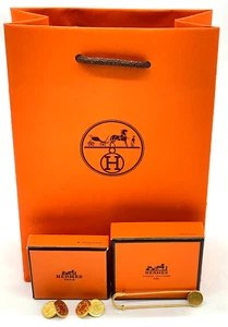 Authentic HERMES Gold Serie Brooch Pin Brooch/Cufflinks W/Box SK040798 - Picture 1 of 15