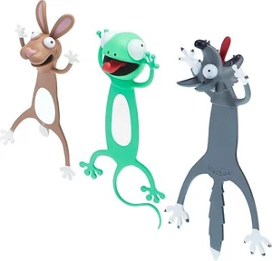 3 Pieces 3D Cartoon Animal Bookmark Wacky Brown, White, Grey, Green - Picture 1 of 6