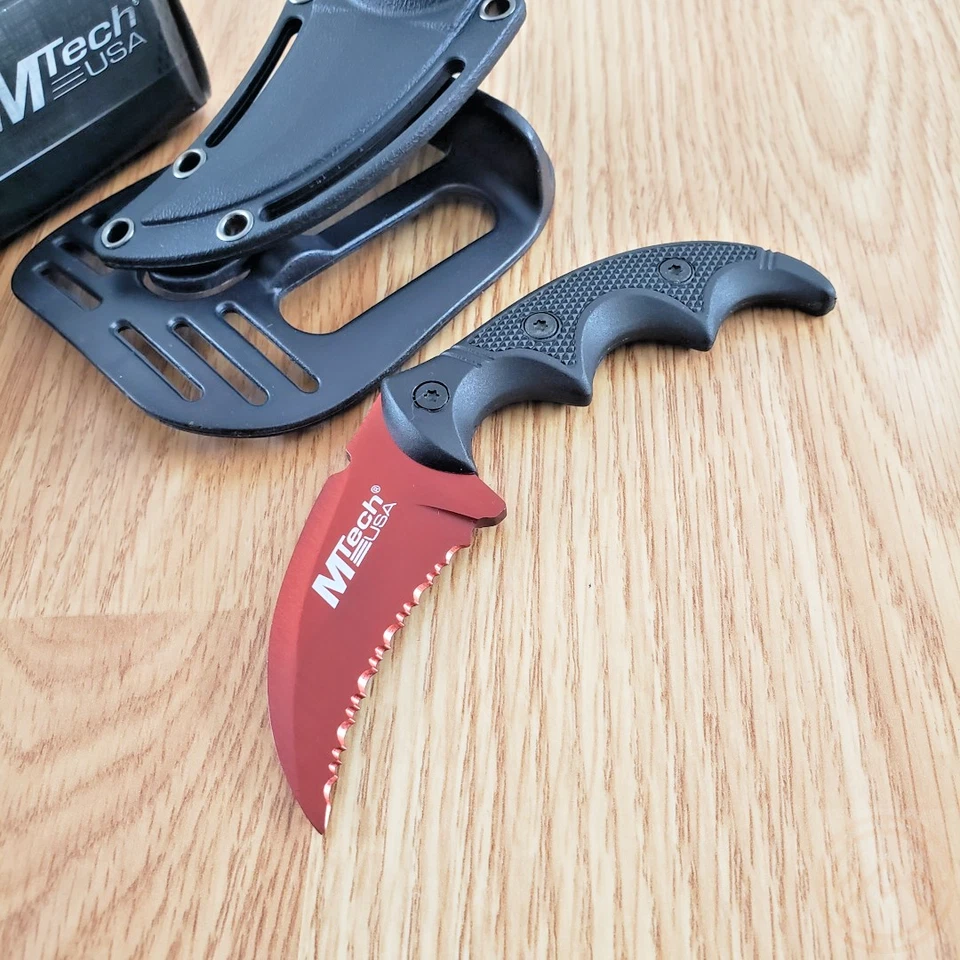 Mtech MT2063RD Red Tactical Hawkbill Karambit Fixed Serrated Knife Sheath