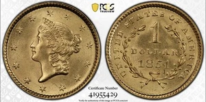 1851 G$1 PCGS MS66+ Rare High Grade Pop 9/14 - Picture 1 of 3