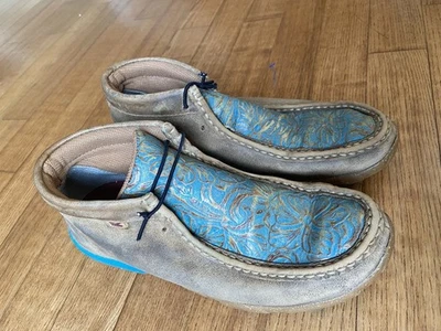 Zapatos de bombardero Twisted X para mujer de cuero verde azulado Chukka de conducción sin usar, en caja, talla 6,5 con cordones Foto 1 de 4