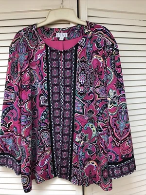 Chaqueta Joan Rivers XL Multicolor Estampado Mixto Cierre de 1 Botón en el Cuello ¡EXCELENTE ESTADO USADA! Foto 1 de 4