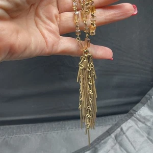 "Collar de colección firmado por J.Crew tono dorado con borlas puntiagudas cristal pasarela 18""" - Imagen 1 de 22