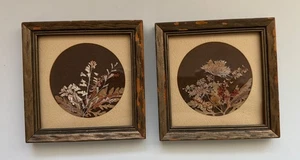 Quadro Vintage Stampato Fiori Arte Bosco New England Cornice Legno Set di 2 - Foto 1 di 4