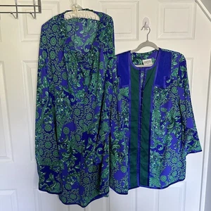 Conjunto Blusa Falda Floral Azul Maggie Shepherd Australia De Colección Años 80 Lagenlook XL - Imagen 1 de 6