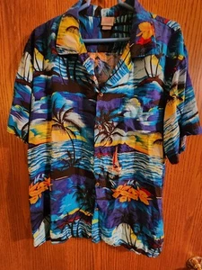MEN'S SHIRT HAWAIIAN PRINT BUTTON DOWN HAWAII HANGOVER BRAND SIZE L GREAT COLORS - Picture 1 of 3