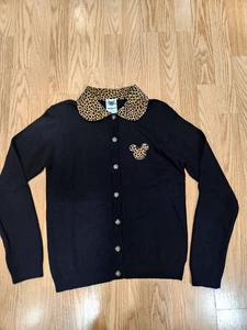 Cárdigan Suéter Disney Tejido Mangas Largas Estampado Minnie Leopardo Negro Talla S ¡¡Nuevo!!! - Imagen 1 de 7
