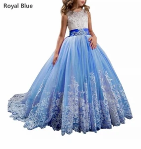 Girl Pageant Gown Ball Dress Size 8-9 Blue and White Wedding Tulle Layered skirt - Picture 1 of 11