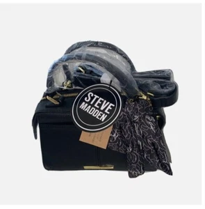Borsa a mano Steve Madden nera e oro Breese tracolla ecopelle + sciarpa - Foto 1 di 5