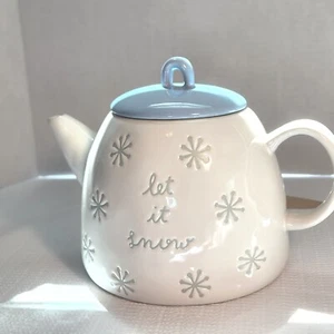 RAE DUNN Artisan Collection "let it snow" Ceramic Teapot With Blue Lid NWOT - Picture 1 of 12