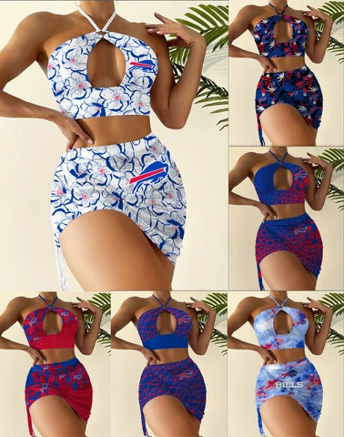 Buffalo Bills Womens 2 Pieces Cutout Swimsuit Halter Bikini Sexy Bathing Suit Cover