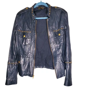 Chaqueta ABS Allen Schwartz de latón con tachuelas 100 % cuero genuino para mujer grande negra - Imagen 1 de 9