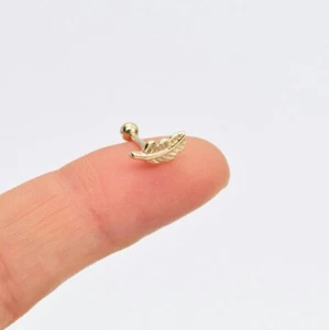 14K Solid Gold Blatt Form Nase Piercings Barbell für Damen 18 Anzeige Piercings - Bild 1 von 18