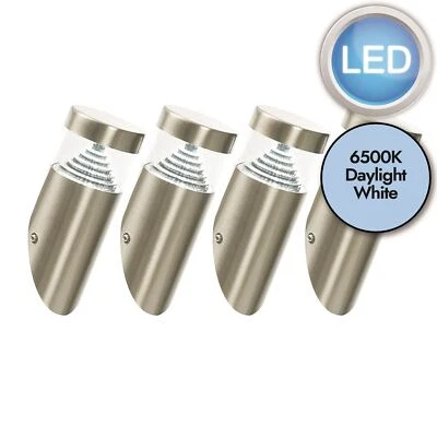 FIRSTCHOICELIGHTING Set of 4 Modern Stainless Steel Slant LED Outdoor IP44 Garden Porch Wall Lights