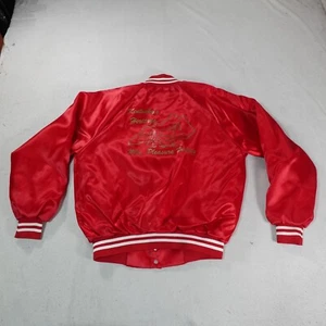 Equestrian Varsity Jacket Mens Large Red Satin Trucker Windbreaker Vintage Horse - Picture 1 of 14