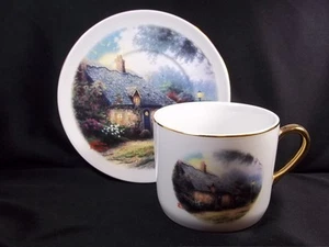 Thomas Kinkade Moonlight Cottage cup & saucer Teleflora 2003 10 oz - Picture 1 of 8