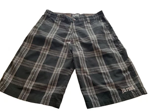 NO FEAR schwarz grau kariert Board Cargo Herren Shorts Größe Passform 31" geflickt - Bild 1 von 16