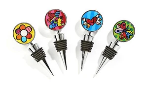 ROMERO BRITTO ROUND DOUBLE-SIDED BOTTLE STOPPERS * 1 PER ORDER ** NEW **