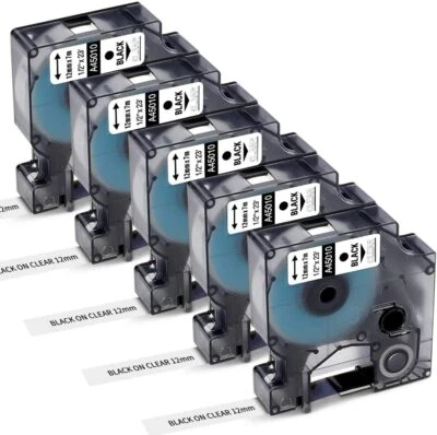 5x Schriftband für Dymo D1 12mm 45010 Schwarz auf Klar LabelManager 160 280 420P