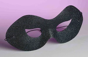 BLACK GLITTERED FABRIC SHAPED ITALIAN STYLE ALLEGRA EYE MASK FACE MASK - Picture 1 of 1