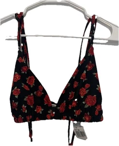 Forever 21 Übergröße 2X String Bikini Oberteil schwarz rot Rosen Neu mit Etikett Deadstock Schwimmen - Bild 1 von 7