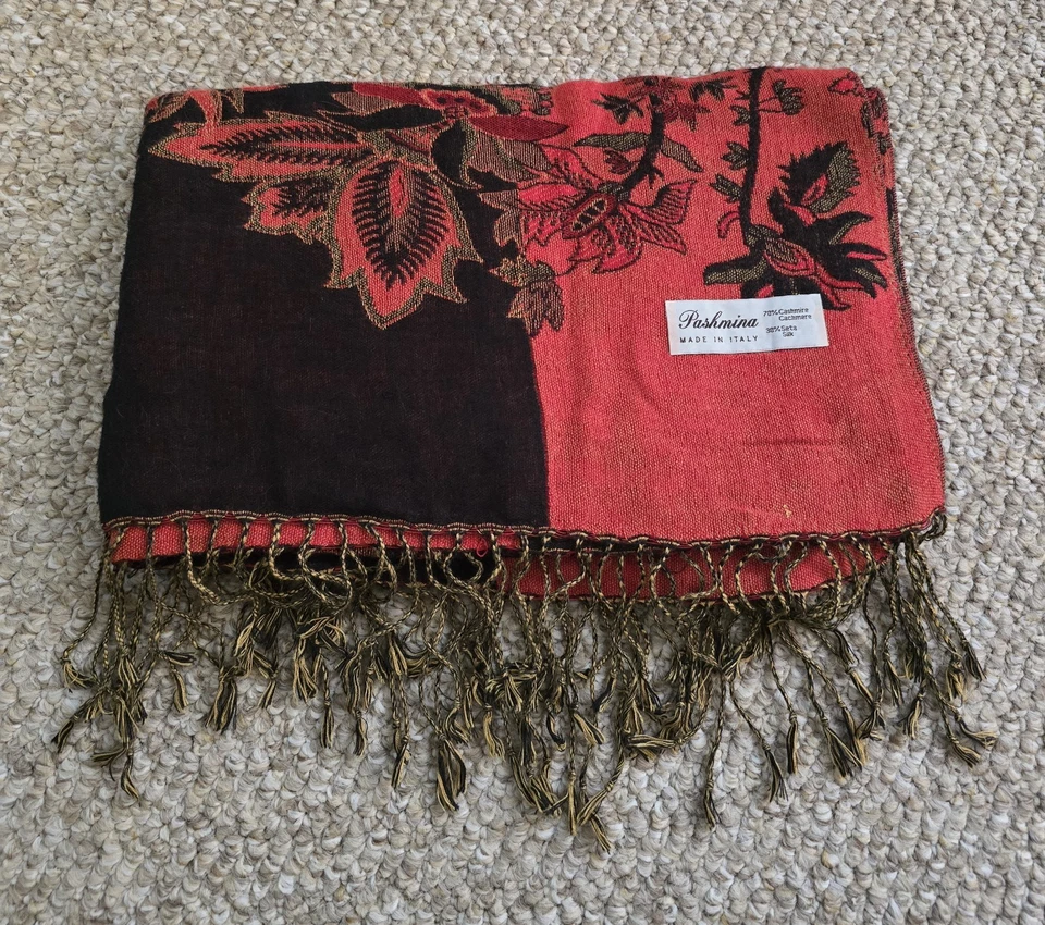 Pashmina Bufanda Mantón Envoltura Cachemira Seda Patrón Floral Hecho en Italia Foto 1 de 4