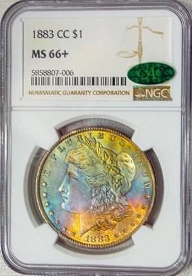 1883-CC NGC MS66+ CAC MORGAN $ CARLSON CITY BLAZER!! RADIANT RAINBOW TONING - Image 1 of 4