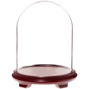 Plymor 11.75" x 15" Glass Display Dome Cloche (Red Wood Veneer Footed Base) - Picture 1 of 1