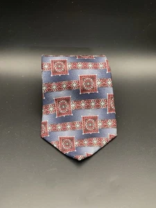 Corbata de seda Oscar de la Renta roja azul marino cuadrados geométricos clásica vintage - Imagen 1 de 6
