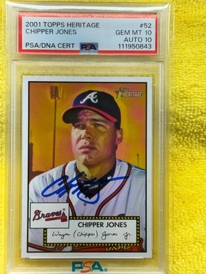 Chipper Jones 2001 Topps Heritage PSA 10 automático 10 #52 firmado Braves PSA/DNA Foto 1 de 2