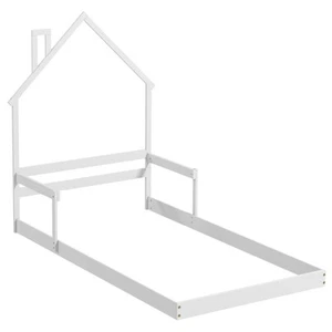 Twin Size Floor Bed for Kids w/  Chimney Headboard & Handrail - Picture 1 of 8