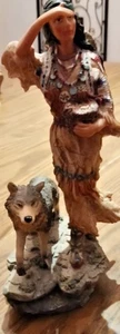 VTG Native American Woman Searching Papoose Wolf Figurine Statue Indigenous 12” - Picture 1 of 14