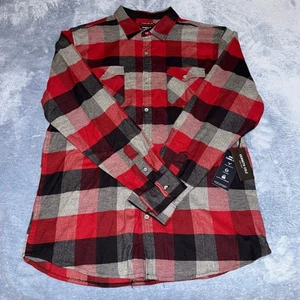 Kenneth Cole Herren XL Slim Fit Flanell Hemd Rot Grau Kariert Langarm Neu mit Etikett - Bild 1 von 10