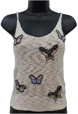 H&M Divided Women Size S Pullover Sleeveless Butterfly Patch Knit Tank Top Beige - Image 1 of 4