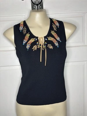 Nuevo Joseph A Mezcla Viscosa Mediana Pluma Negra Cuentas Sin Mangas Cuello en V Atado Foto 1 de 4