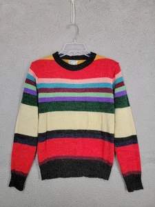 Vintage 70s Or 80s Striped Knit Sweater Womens Medium Acrylic Colorful Fall - Picture 1 of 6