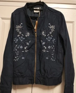 Women's Size 12 1964 Denim Company Bomber Jacket Floral Embroidered Zip BNWT - Picture 1 of 5