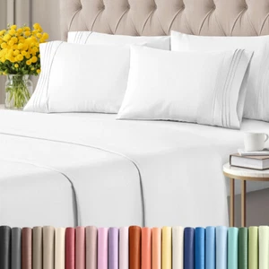 6 Piece Sheet Set, Hotel Luxury Soft & Wrinkle Free Bed Sheets by CGK Linens - Picture 1 of 44